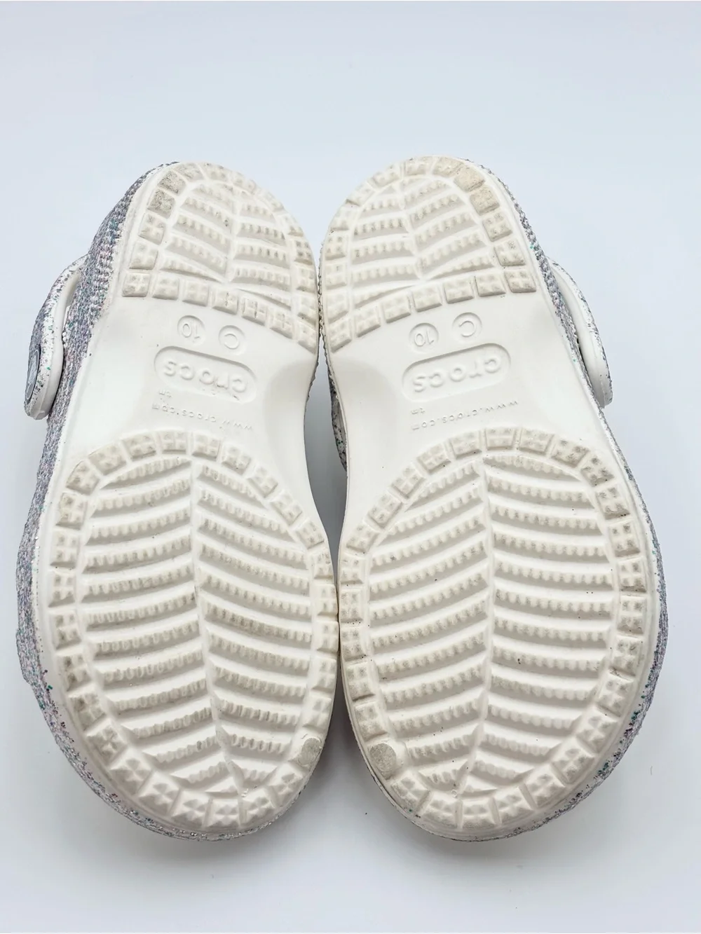 CROCS Kids Glitter Double-Strap Sandal Clog - White Multicolor Sparkle Size 10C